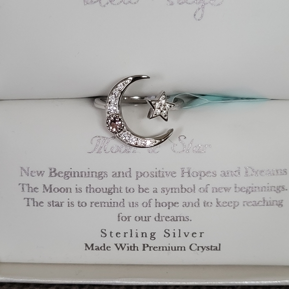 bleu💙 sage Silver🤍 Crescent Moon🌙 and Star⭐ Ring💍